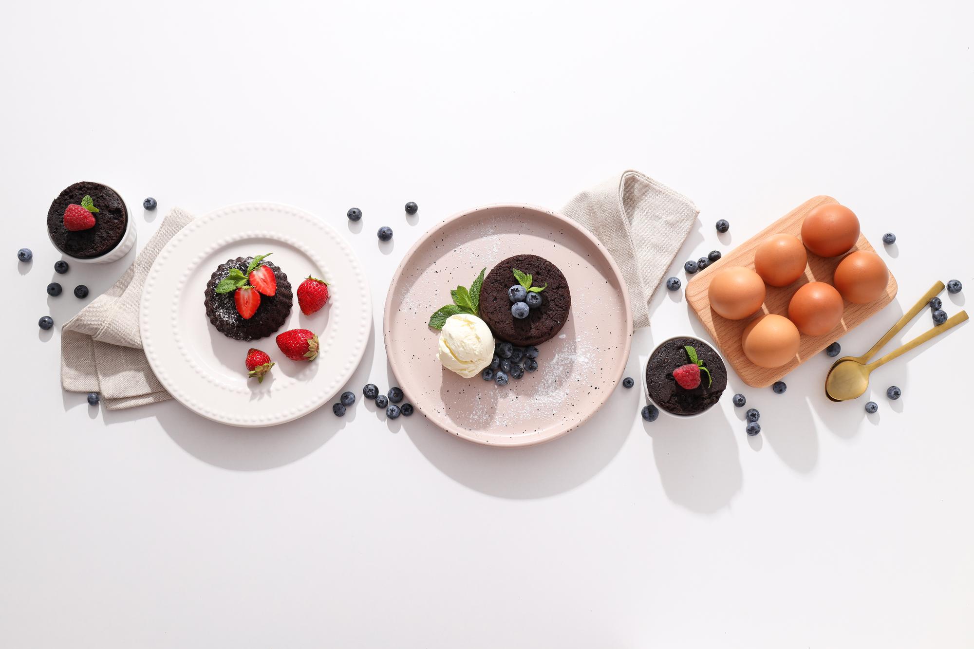 Studio counter with plated desserts and soft light